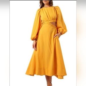 Petal and Pup Yellow Mariga Long Sleeve Midi Dress Size XS. HL9